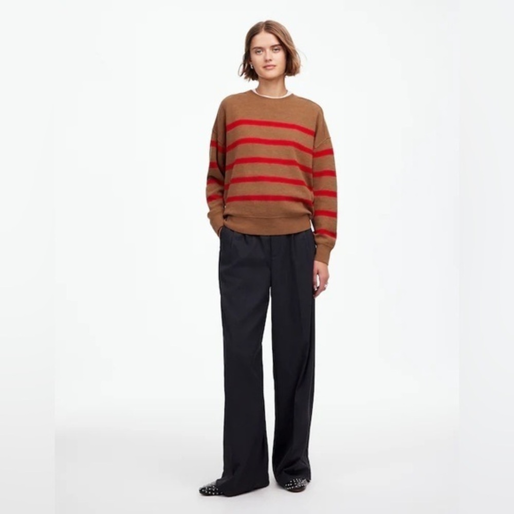 NWOT Madewell Merino Wool Crewneck Pullover Sweater in Camel Stripe Small